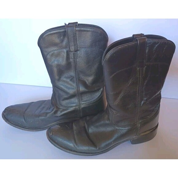 Old West Men's Boots SRM4010 Leather Black 11D Pull On Western Cowboy Giddy Up - Picture 2 of 13